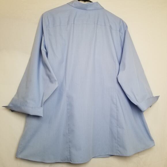 Lands' End Womens Blue Button Up 3/4 Sleeve Flip Cuff Wrinkle Free Shirt Sz 24W - Picture 3 of 9